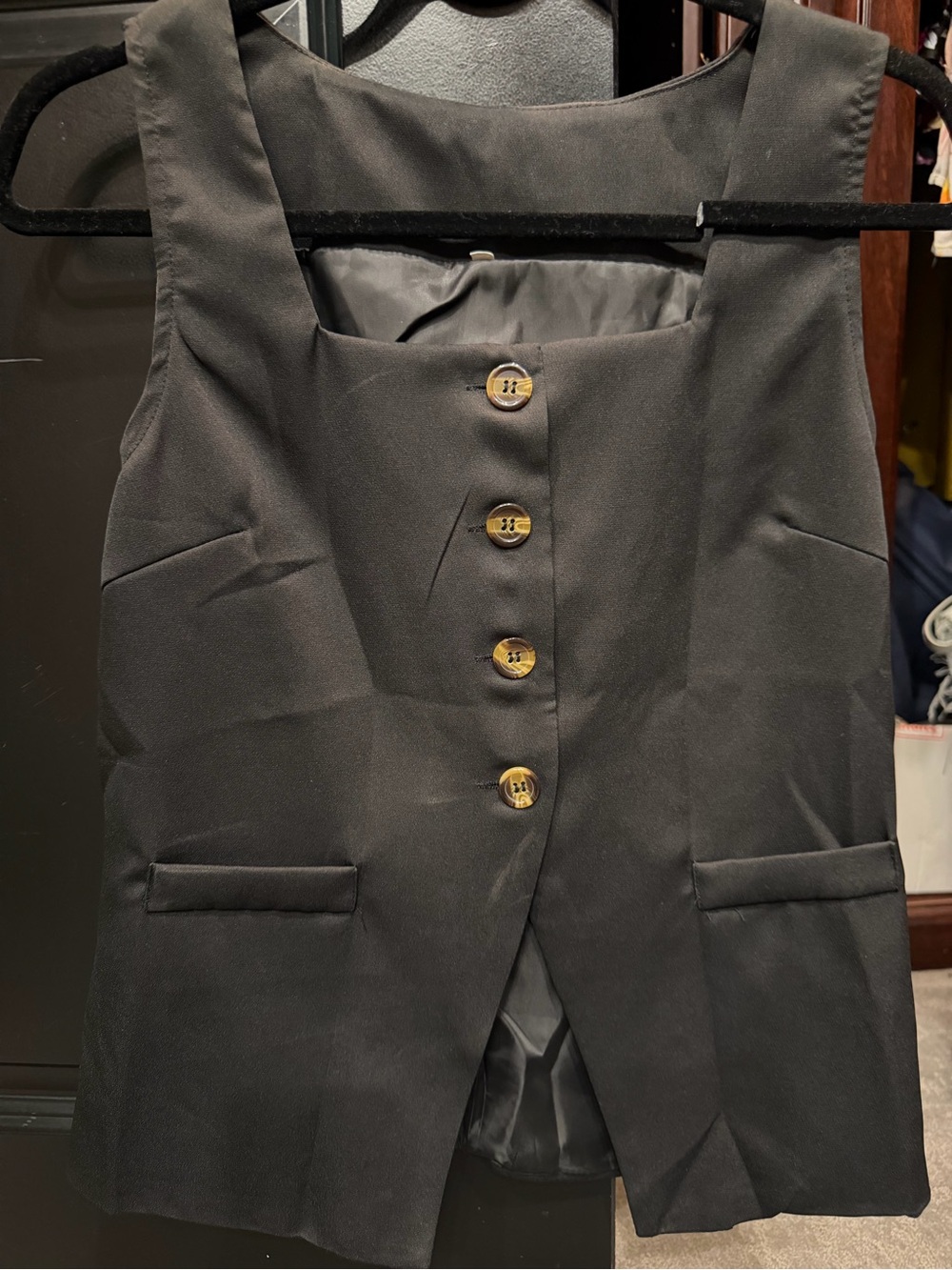 Black Button-Front Pinafore Jumpsuit
